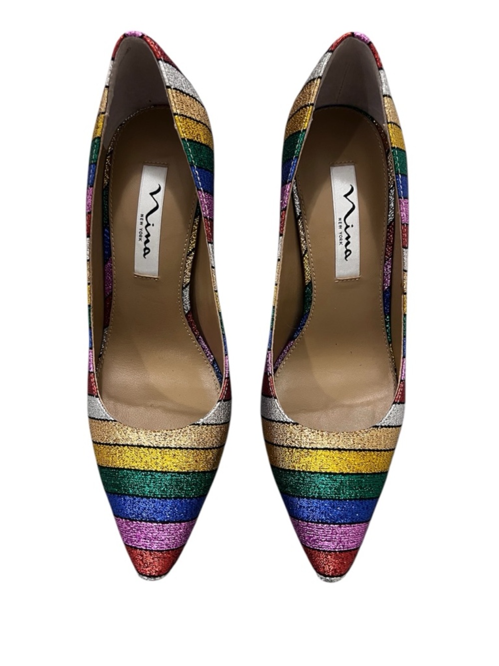 Nina Rainbow Striped Glitter Pointed Pumps